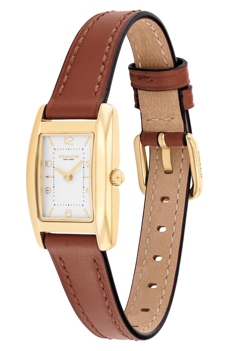 COACH Saddle Rectangular Leather Strap Watch, 20mm x 30mm, Alternate, color, Gold/Silver White Face