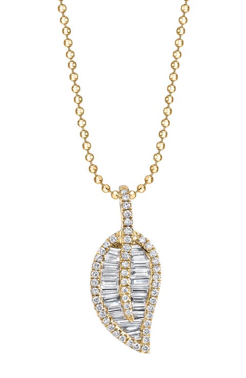 18k Gold Diamond Leaf Pendant Necklace