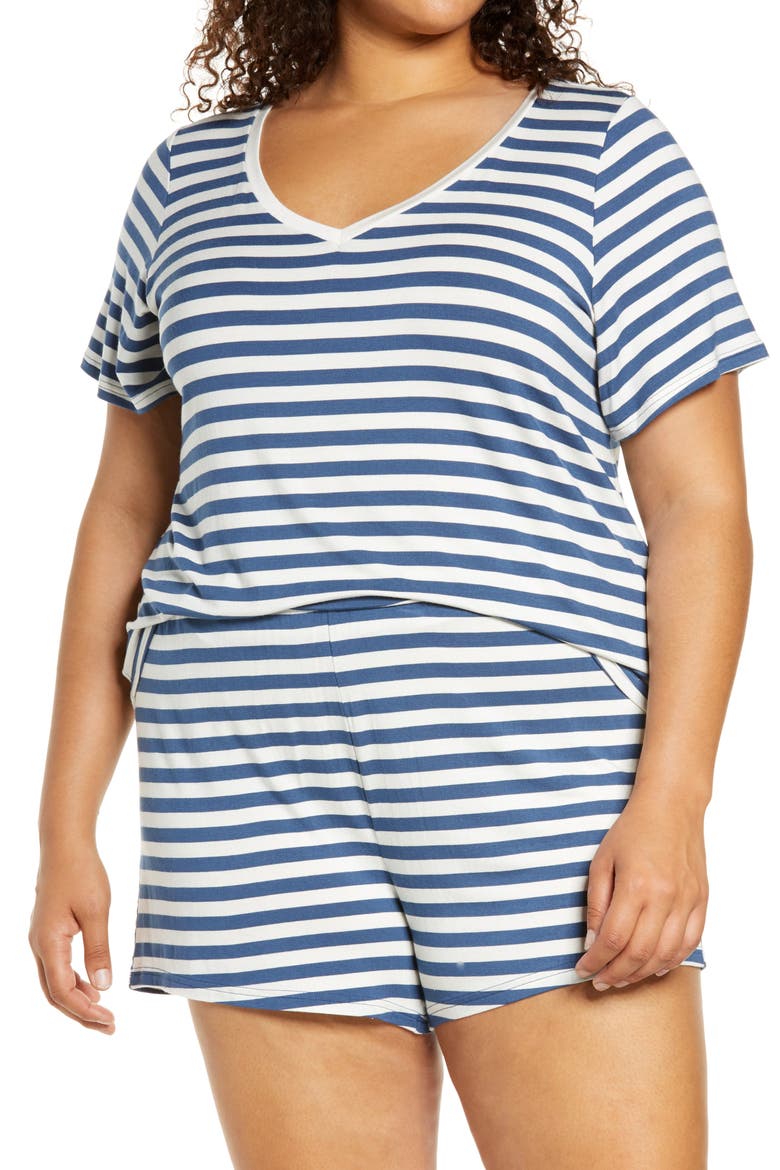 Moonlight Dream Short Pajamas, Main, color, NAVY DENIM EVEN STRIPE