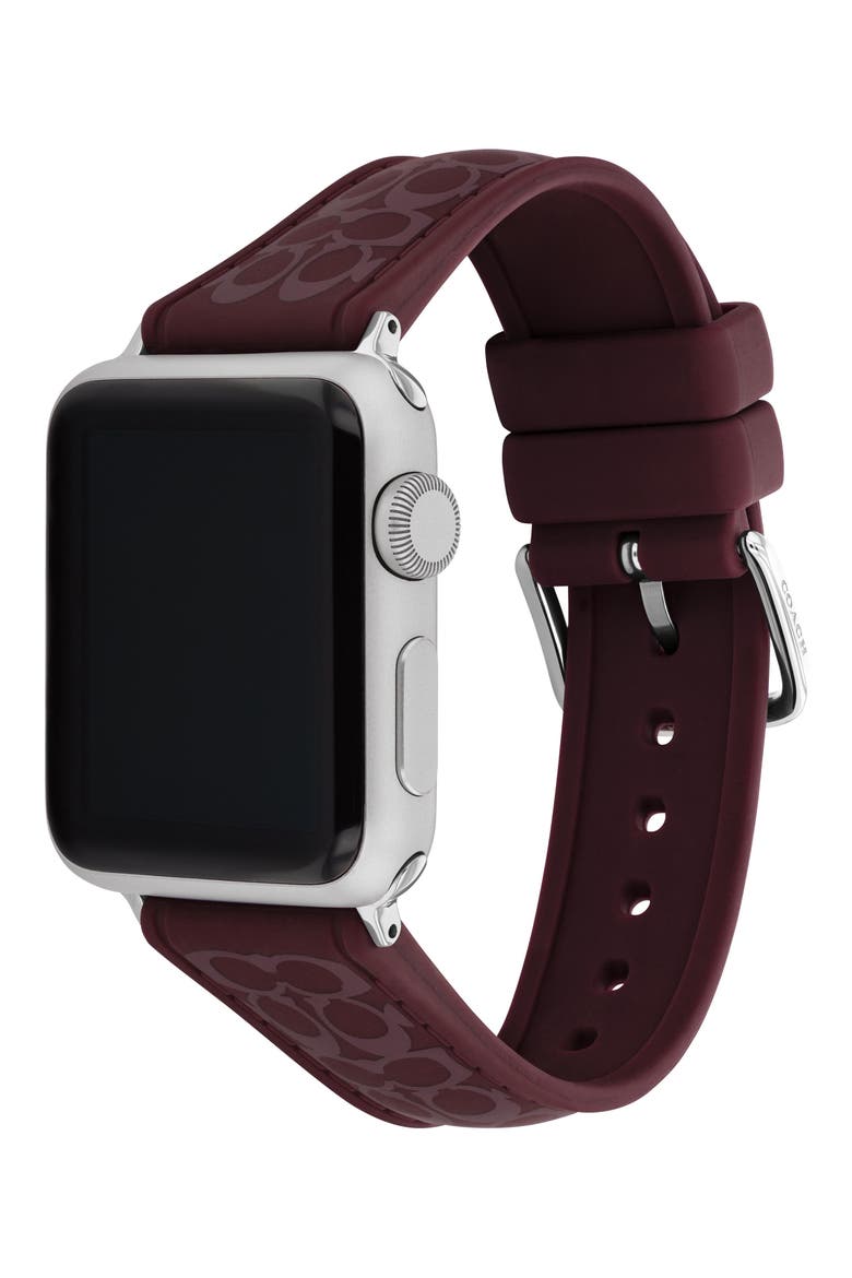 Signature C Silicone 20mm Apple Watch® Watchband, Alternate, color, BLACK CURRANT