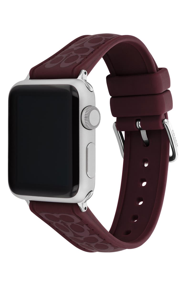 COACH Signature C Silicone 20mm Apple Watch<sup>®</sup> Watchband, Alternate, color, Black Currant