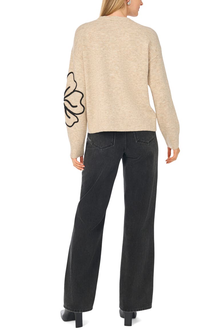 Floral Embroidered Crewneck Sweater, Alternate, color, OATMEAL