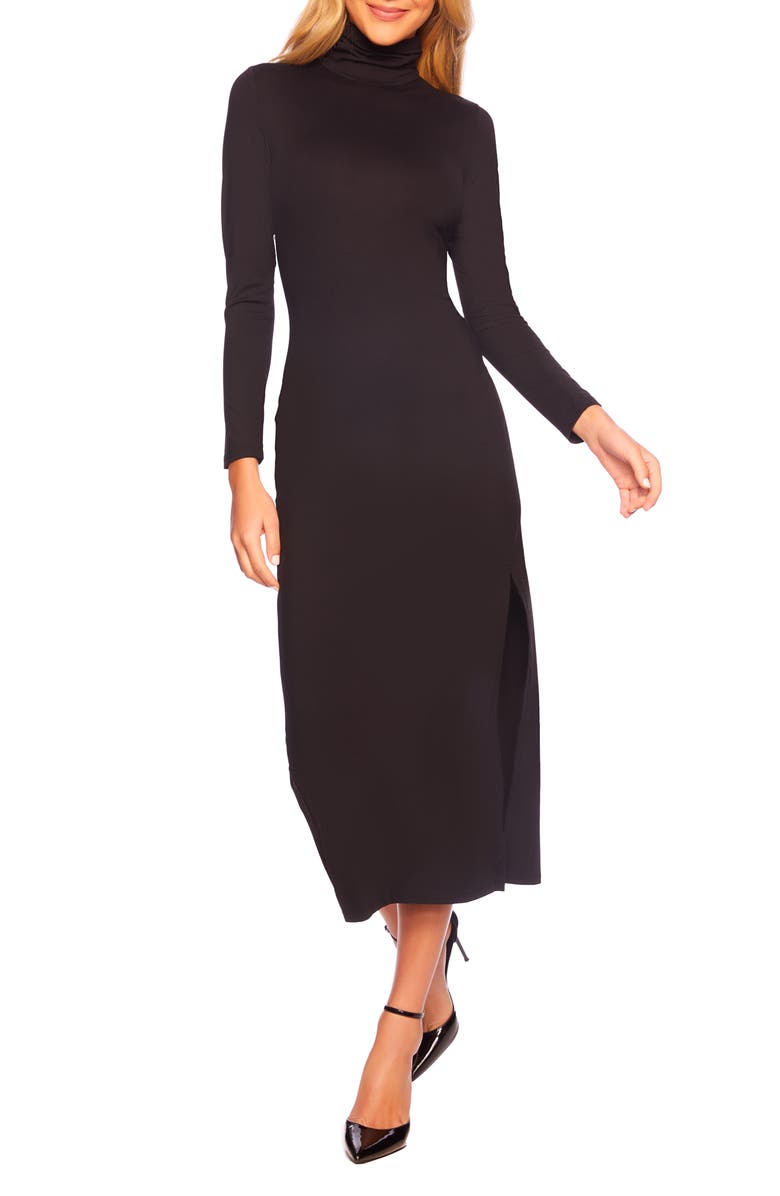Susana Monaco Long Sleeve Turtleneck Slit Midi Dress, Main, color,