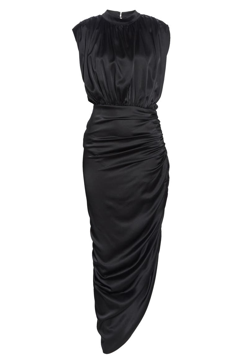 Kendall Ruched Stretch Silk Satin Dress, Alternate, color, BLACK
