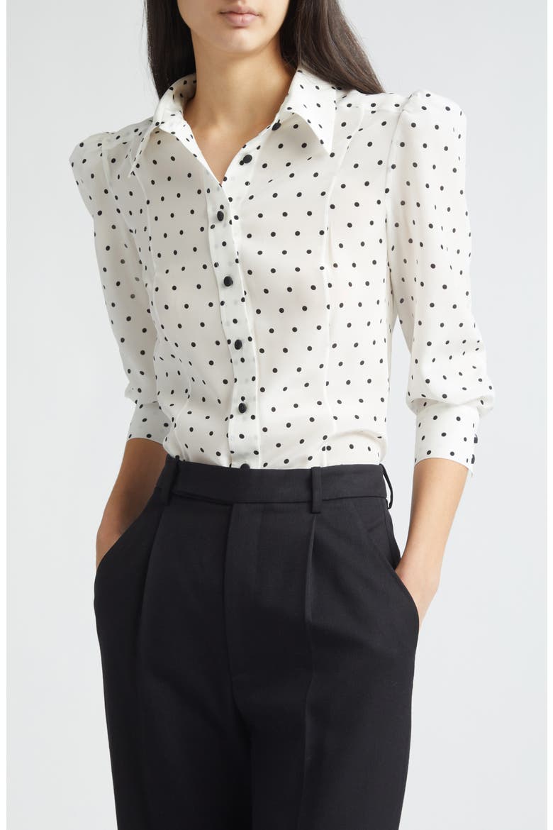Polka Dot Silk Button-Up Shirt, Main, color, IVORY MULTI