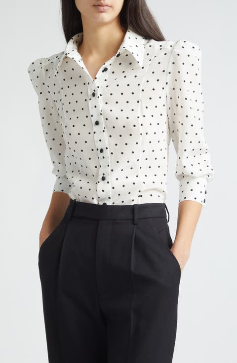 Polka Dot Silk Button-Up Shirt