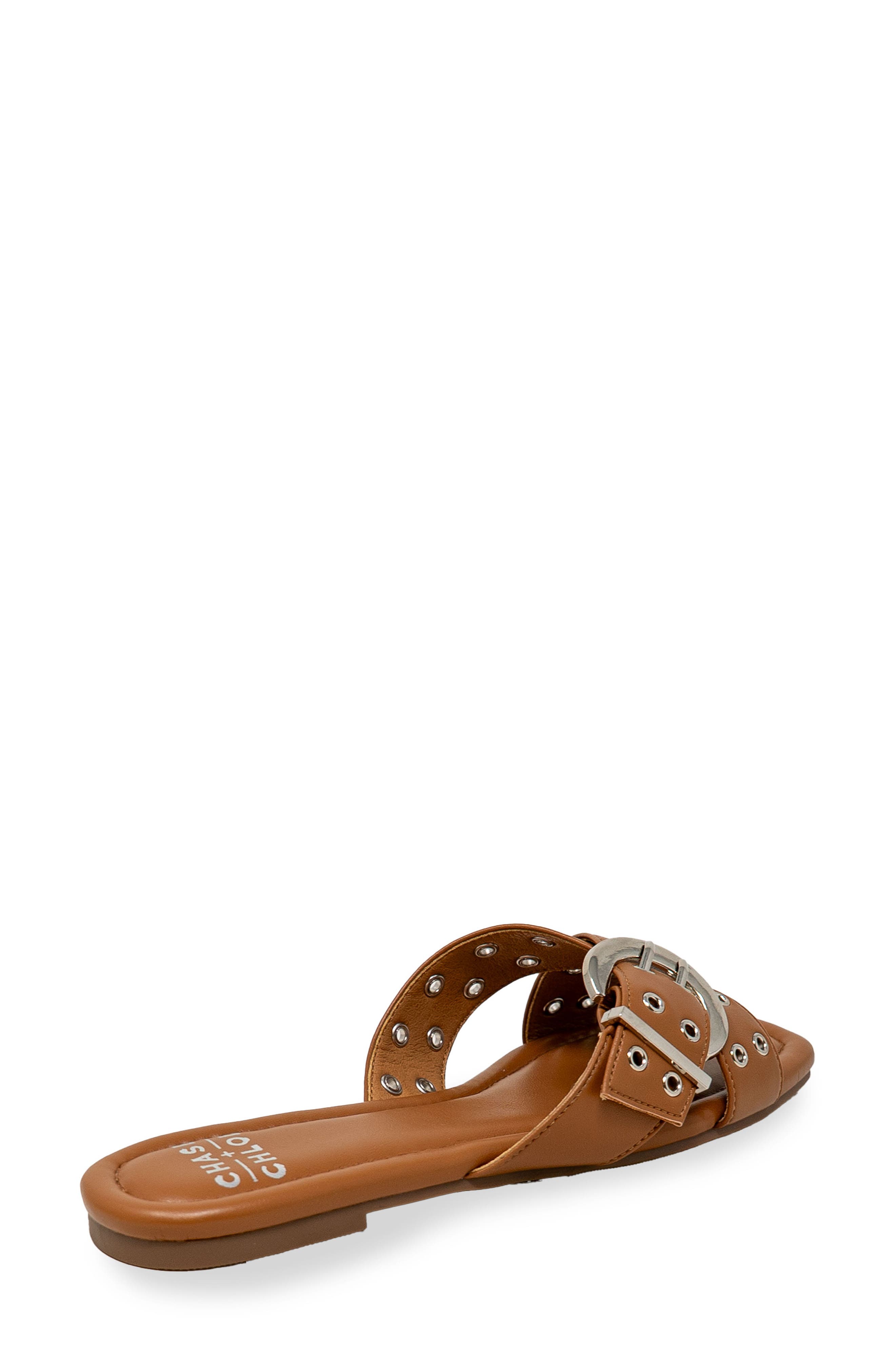 Grommet Cross Strap Slide Sandal, Alternate, color, TAN PU