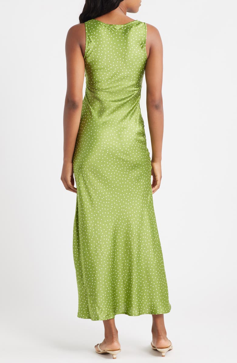 Topshop Polka Dot Twist Front Satin Midi Dress, Alternate, color, Mid Green