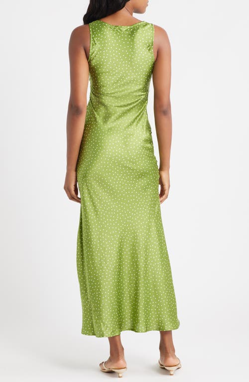 Topshop Polka Dot Twist Front Satin Midi Dress In Green