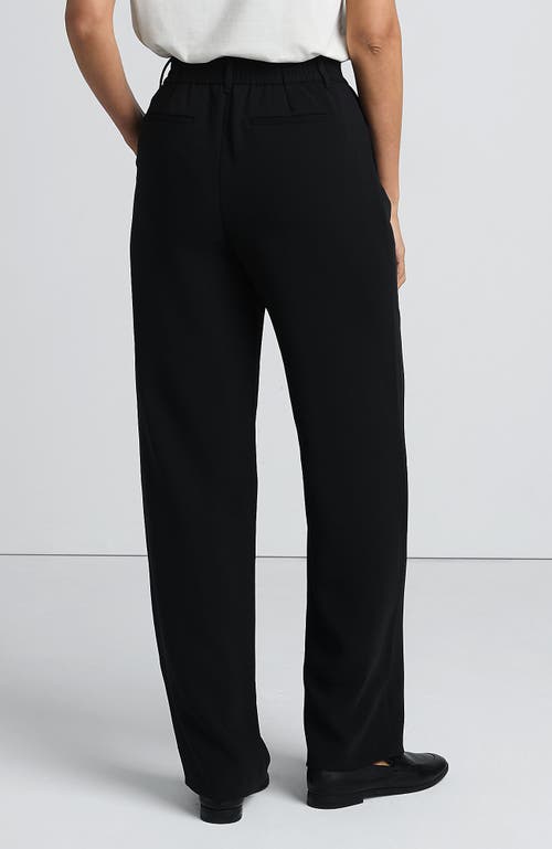 Lands' End Crepe High Rise Pleated Wide Leg Pants In Black