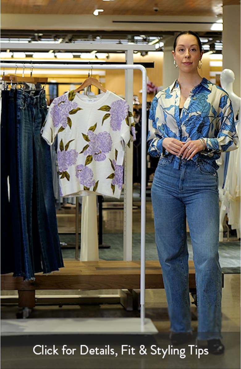 Hydrangea Print Short Sleeve Sweater, sales video thumbnail