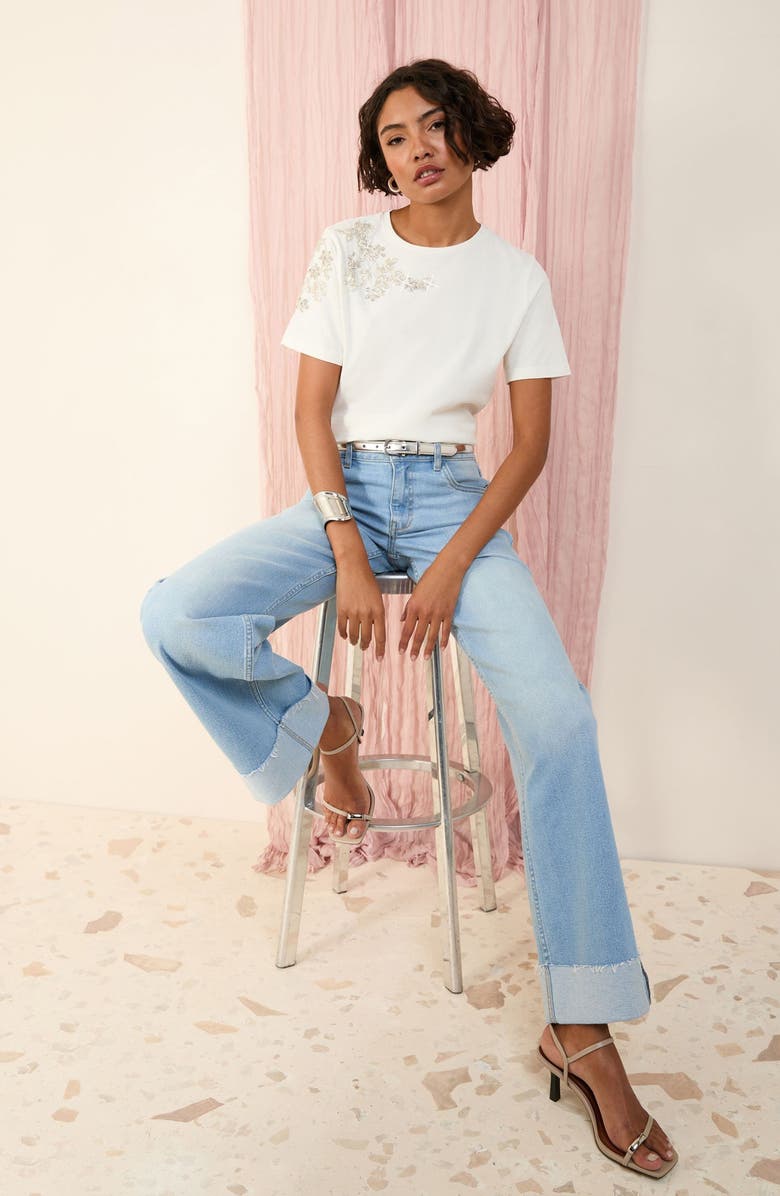 Friends Like These Embellished Shoulder Cotton T-Shirt, Alternate, color,