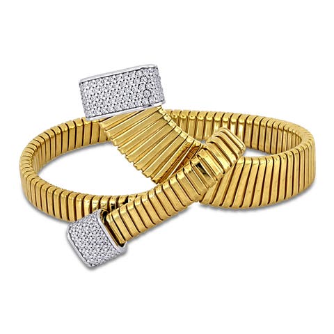 Cubic Zirconia Omega Folded Bangle Two-Tone