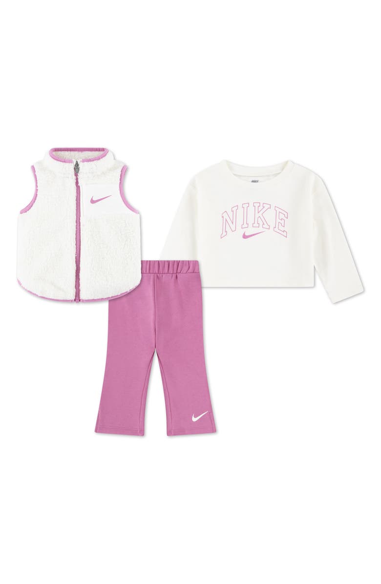 Nike Swoosh Spirit Fleece Vest, Long Sleeve Top & Sweatpants Set, Main, color, Magic Flamingo