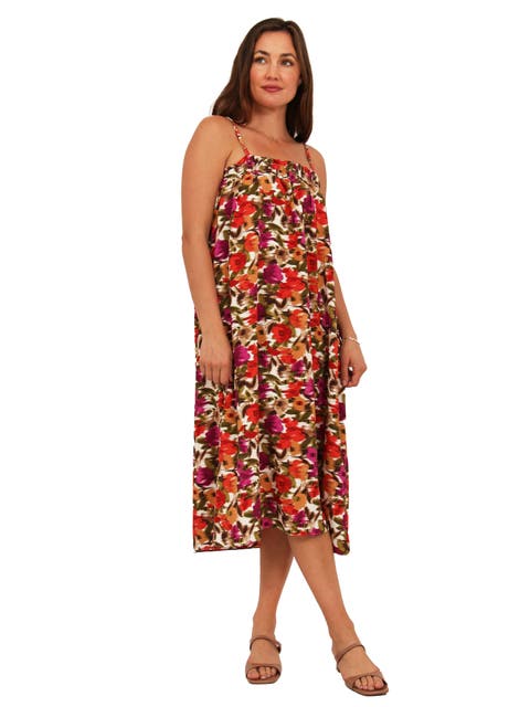 Womens Essential Abstract Print Spaghetti Strap Smocked Pocket A-Line Maxi Dress