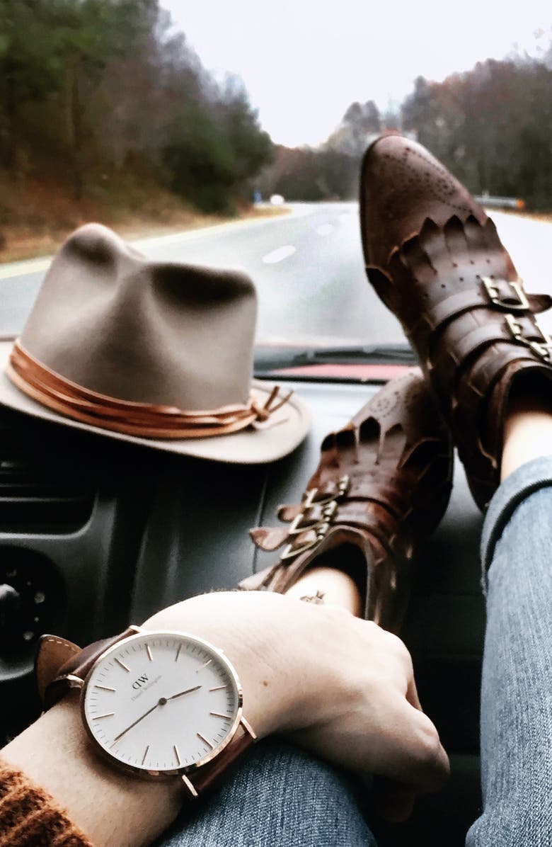 Daniel Wellington Classic St. Mawes Leather Strap Watch, 36mm, Alternate, color, Rose Gold/ Eggshell