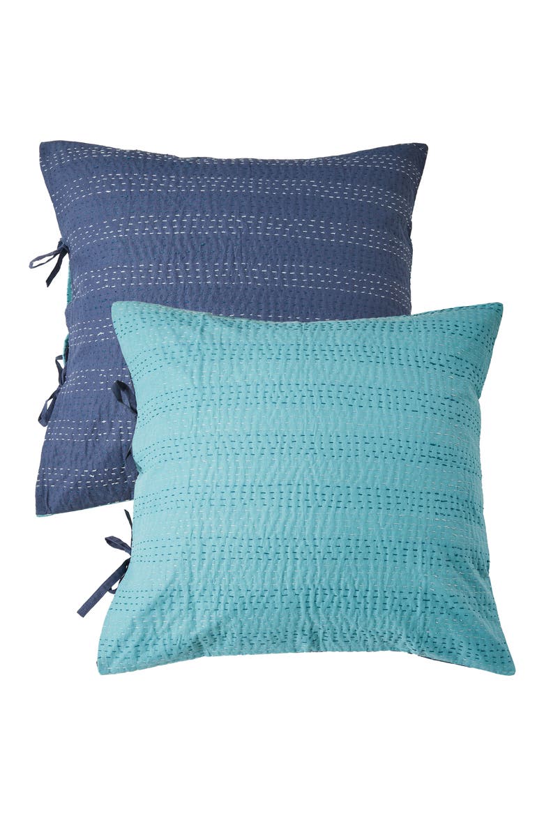 Kantha Set of 2 Reversible Cotton Shams, Main, color, NAVY AND TEAL