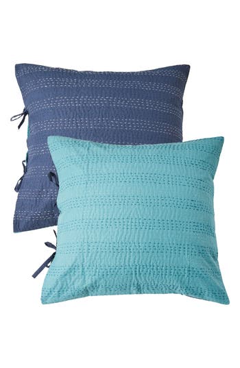Melange Home Kantha Set Of 2 Reversible Cotton Shams In Navy And Teal