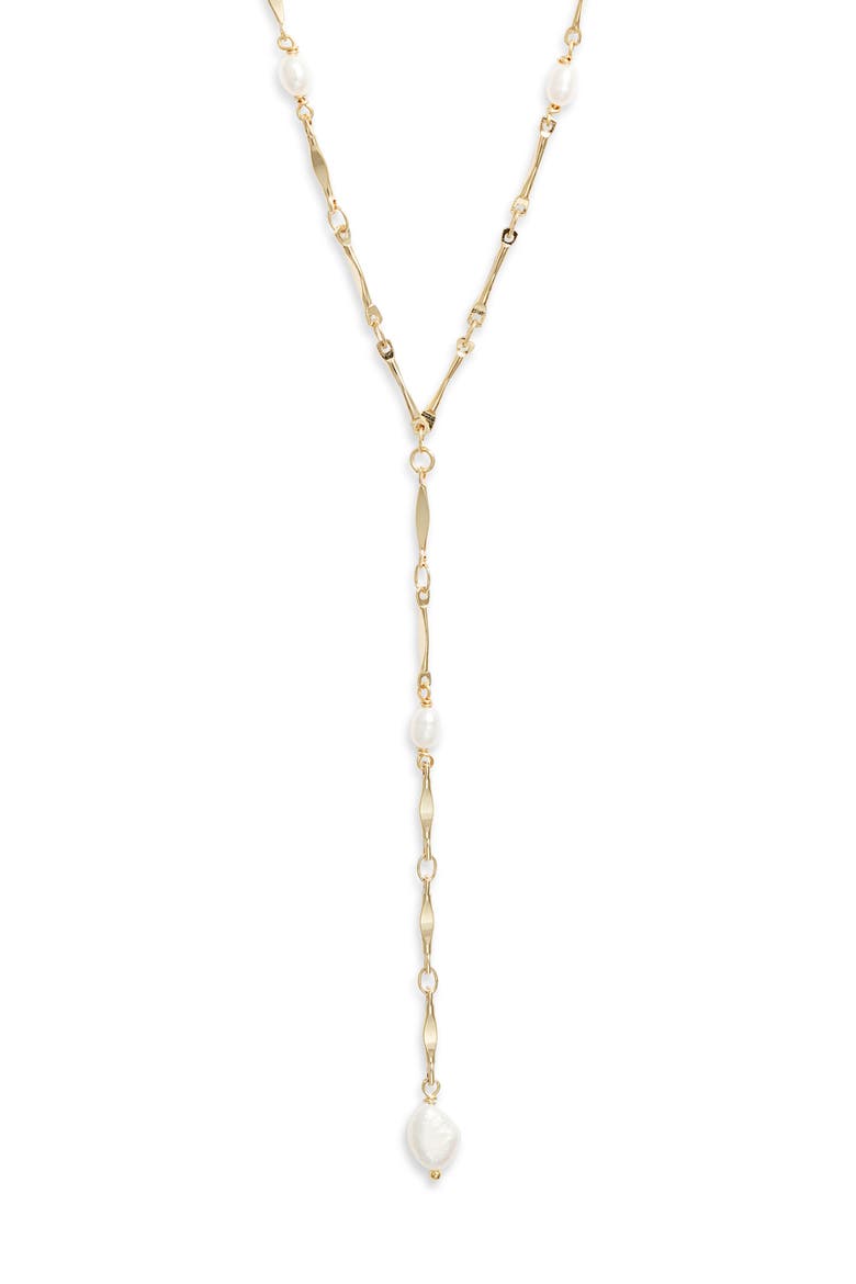 Demi Fine Freshwater Pearl Accent Y-Necklace, Main, color, WHITE- 14K GOLD PLATED