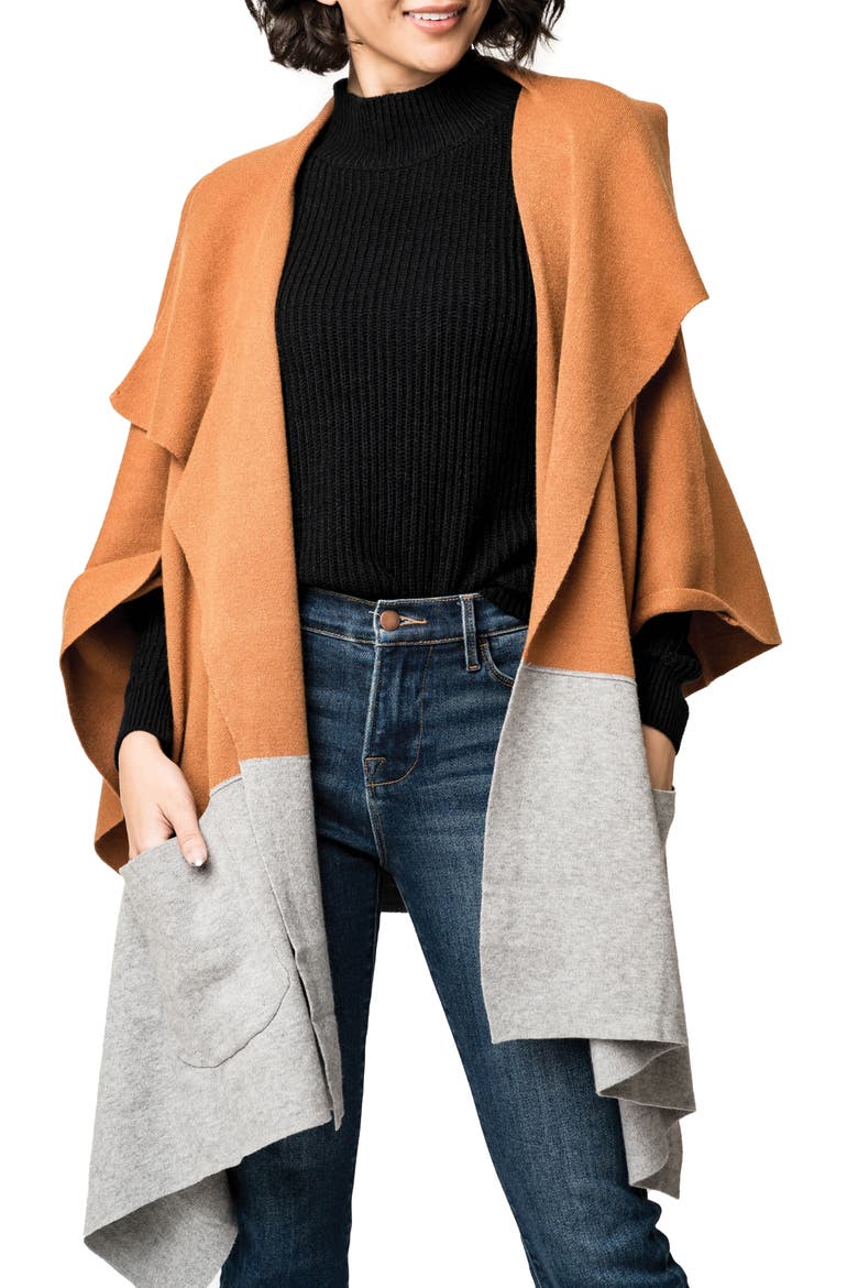 Double Knit Cape, Main, color, HEATHER GREY HAZELNUT
