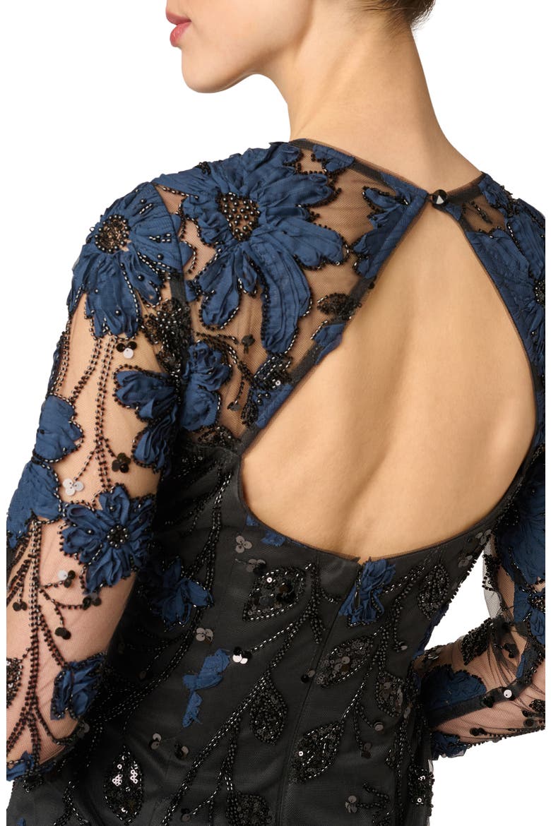 3D Embroidered Sequin Cocktail Dress, Alternate, color, NAVY/ BLACK