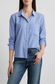 beachlunchlounge Candy Stripe Cotton Blend Button-Up Shirt