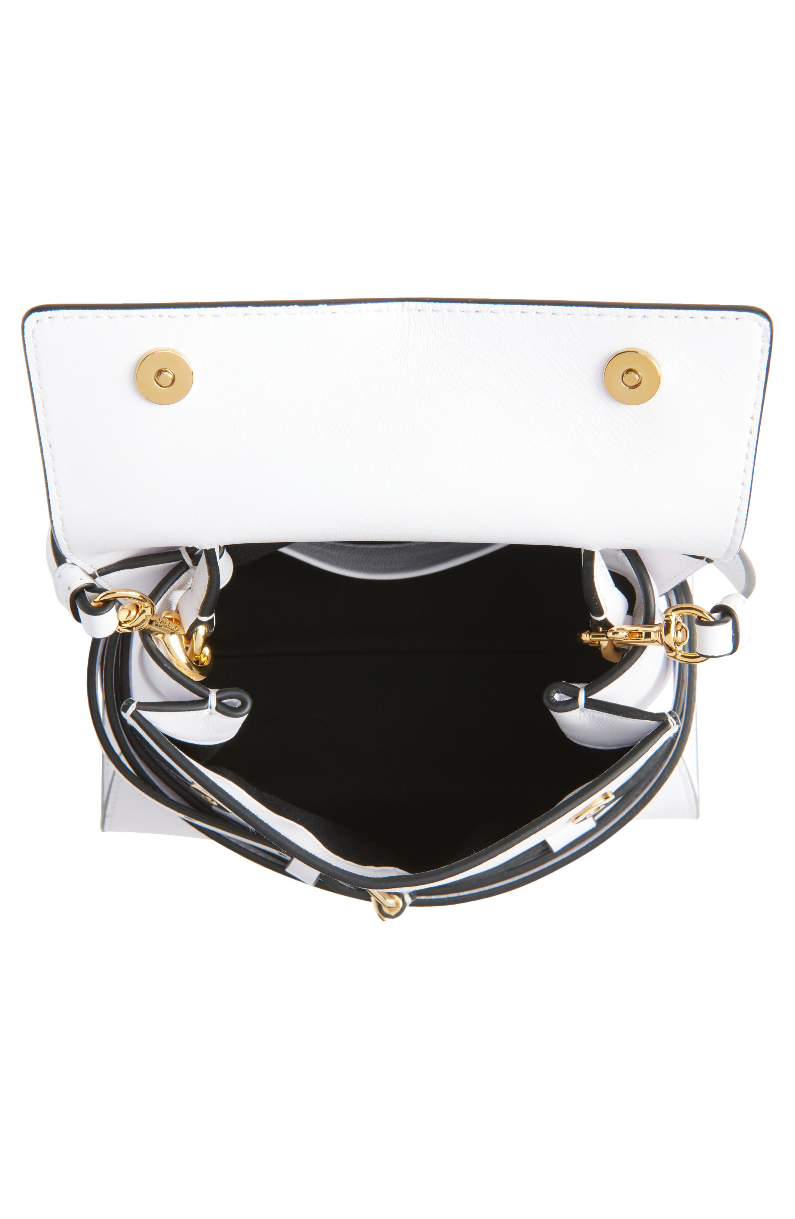 Moschino Small Tie Me Leather Top Handle Bag, Alternate, color, White