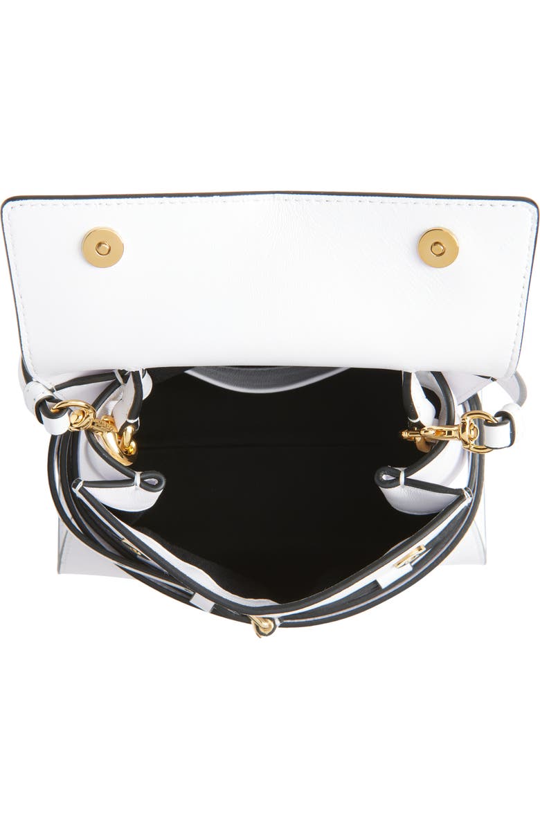Moschino Small Tie Me Leather Top Handle Bag, Alternate, color, White