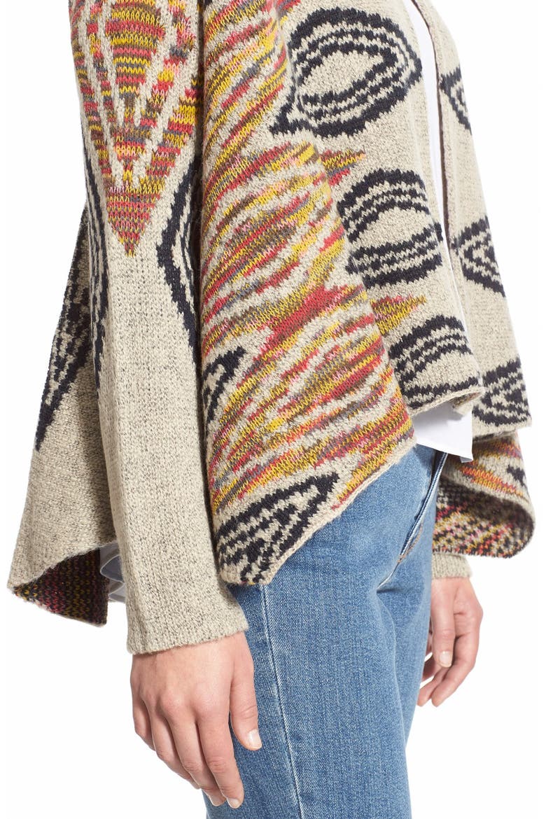 Woven Heart Diamond Pattern Shawl Cardigan, Alternate, color, TAN MULTI