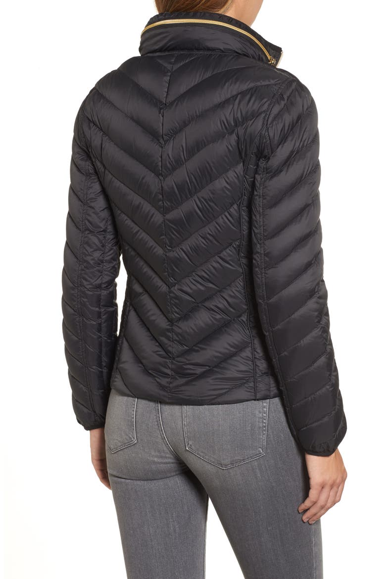 Chevron Quilted Packable Down Puffer Jacket with Stowaway Hood, Alternate, color, BLACK