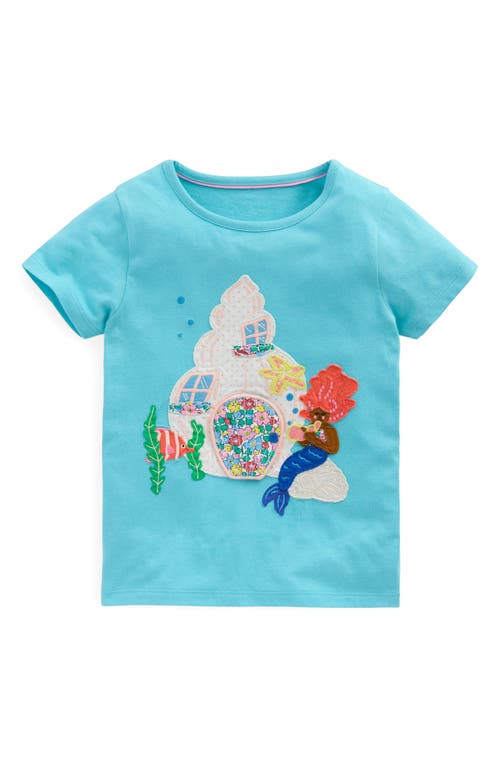 Mini Boden Kids' Undersea Appliqué Lift The Flap Cotton Graphic T-shirt In Aquamarine Blue Mermaid