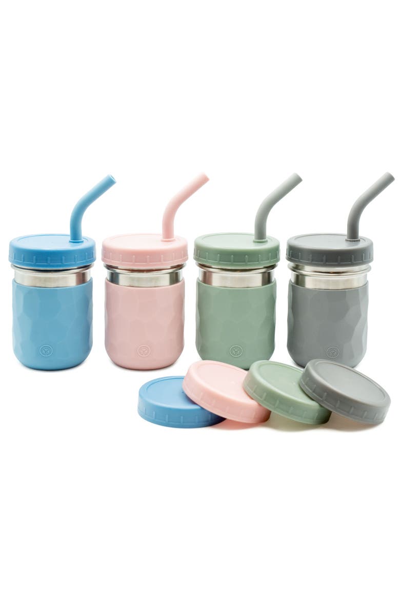 WeeSprout 2-in-1 Drinking Cups for Kids, Durable Stainless Steel Tumblers, Set of 4, Main, color, Green/Pink/Blue/Grey (8 Oz)