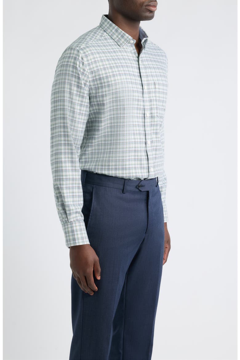 Ovation Check Non-Iron Cotton Button-Up Shirt, Alternate, color, GREEN/ NAVY HOUNDSTOOTH