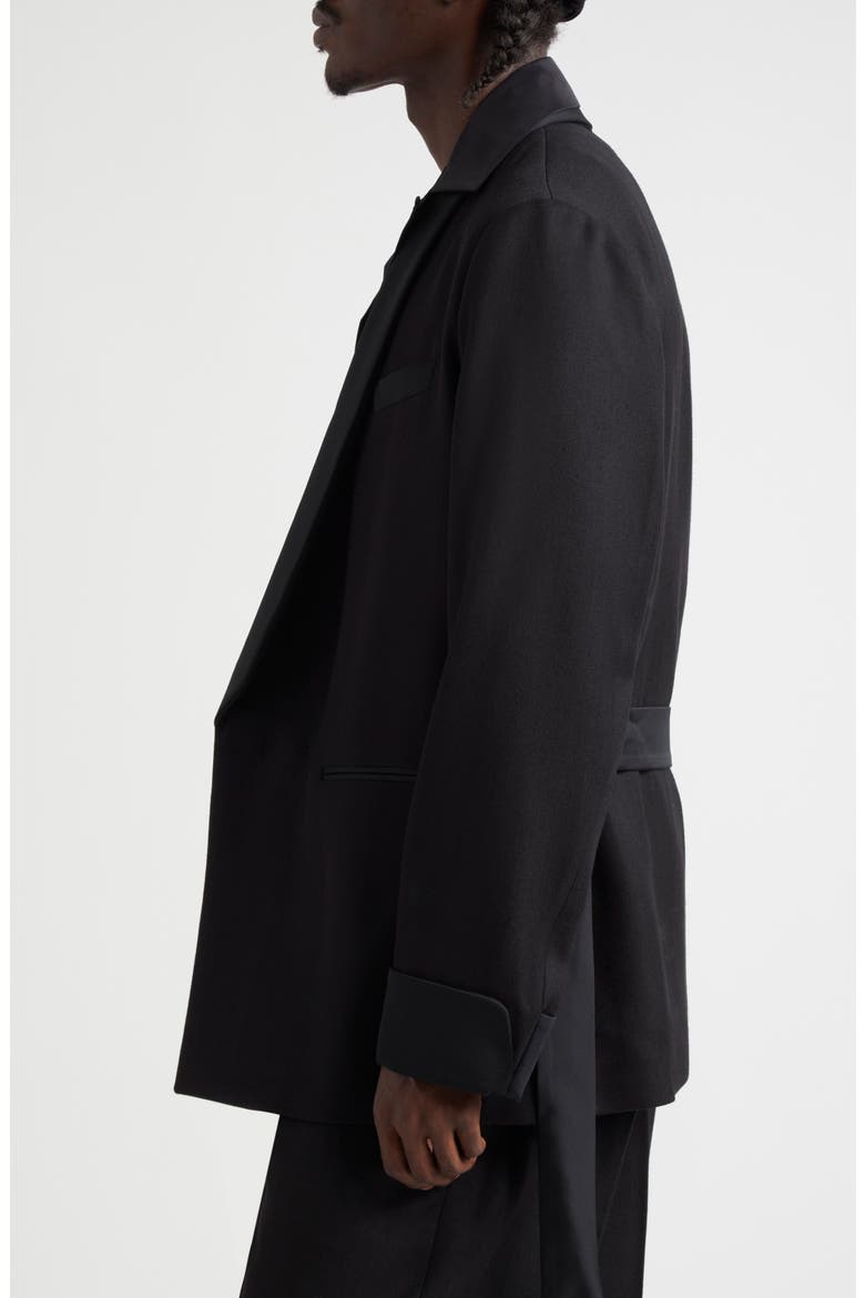 Belted Wool Blend Smoking Jacket, Alternate, color, BLACK