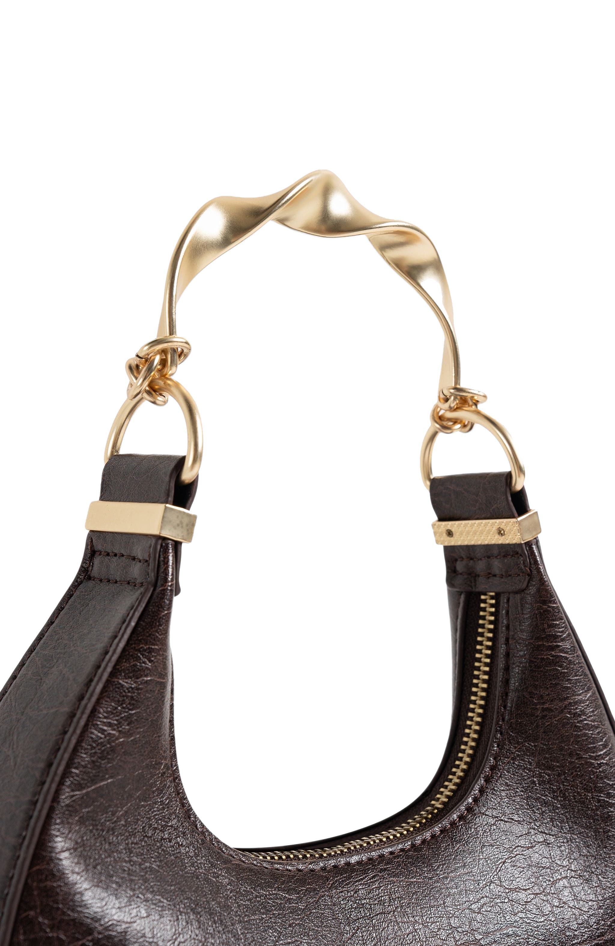Manière De Voir Sadie Sculpted Leather Crescent Bag, Alternate, color, Brown