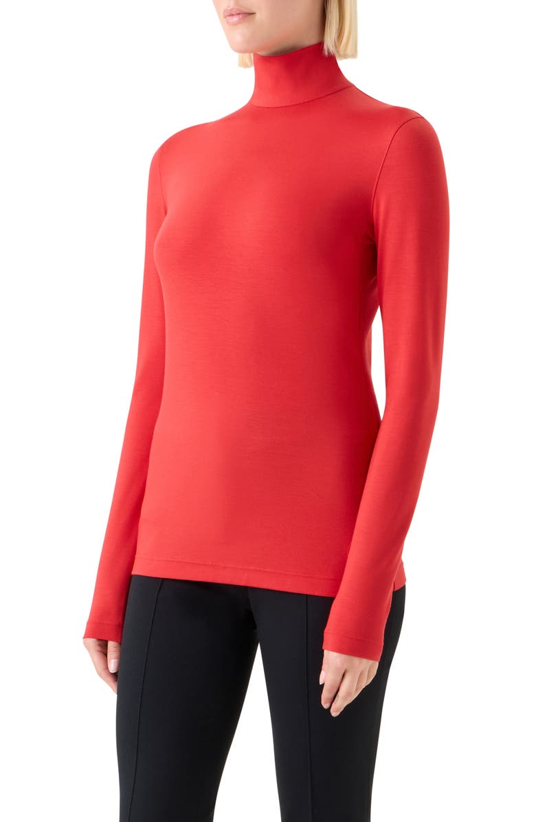 Akris punto Mock Neck Long Sleeve Top, Alternate, color, Vermillion