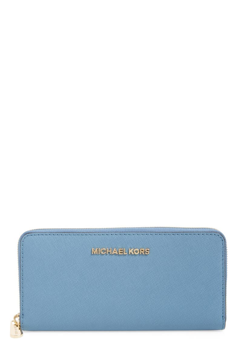 'Jet Set' Saffiano Zip Around Wallet, Main, color, CORNFLOWER