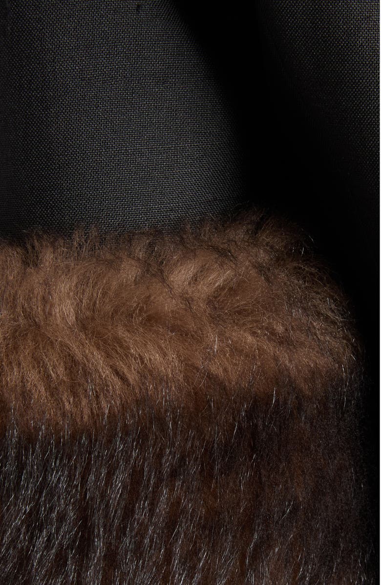 Valentino Genuine Shearling Trim Silk Shantung Jacket, Alternate, color, Black