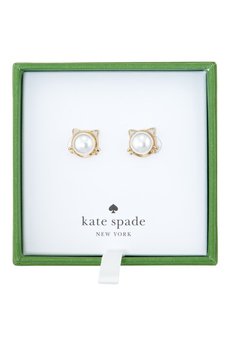 faux pearl cat stud earrings, Main, color, CREAM / GOLD