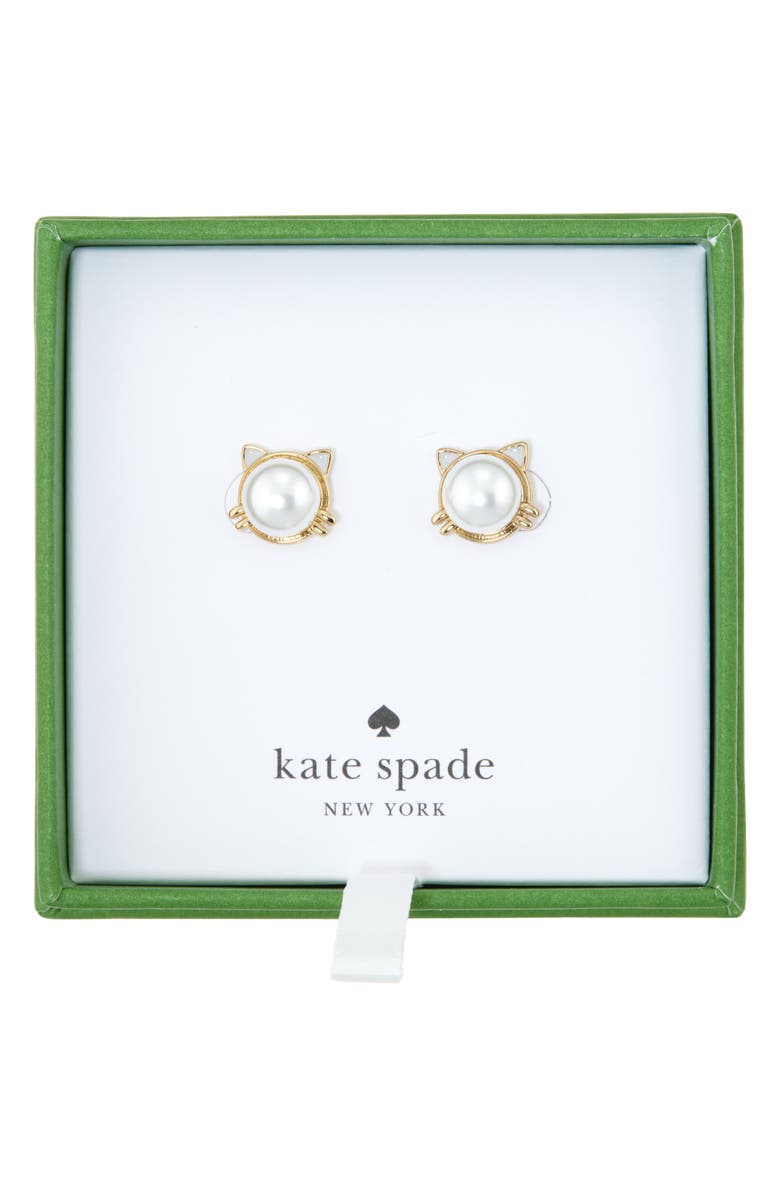 Kate Spade New York faux pearl cat stud earrings, Main, color, Cream / Gold