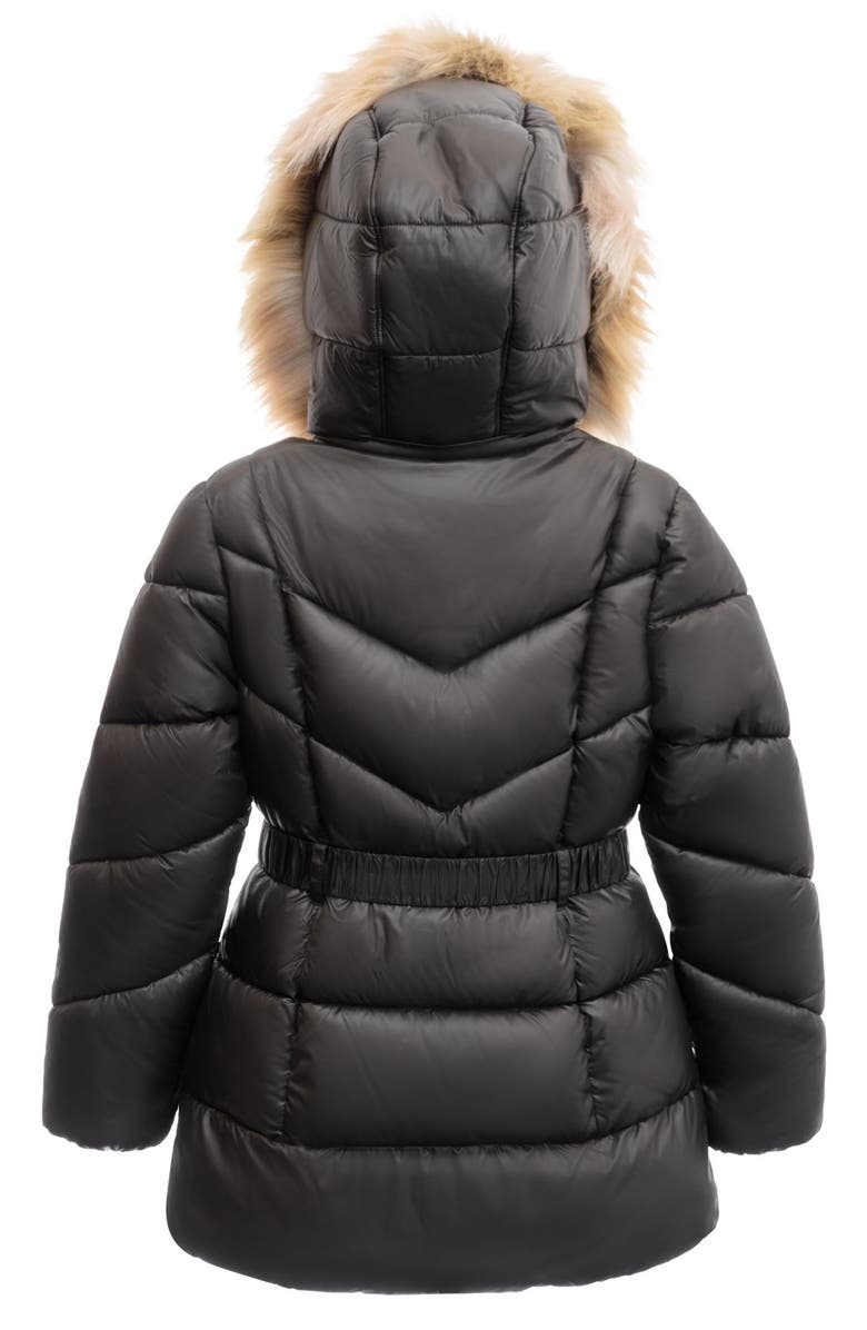 Michael Kors Kids' Belted Puffer Jacket with Faux Fur Trim, Alternate, color, 