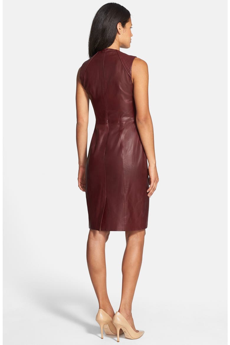 Lambskin Leather Sheath Dress, Alternate, color, BERRY