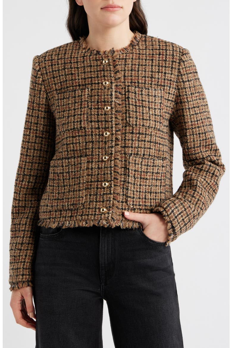 Fringe Crop Cotton Tweed Jacket, Alternate, color, GINGHAM PATTERN