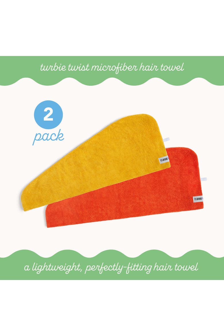 2 Pack Microfiber Hair Towel Wraps for Straight, Wavy, Curly Hair, Alternate, color, Orangeade
