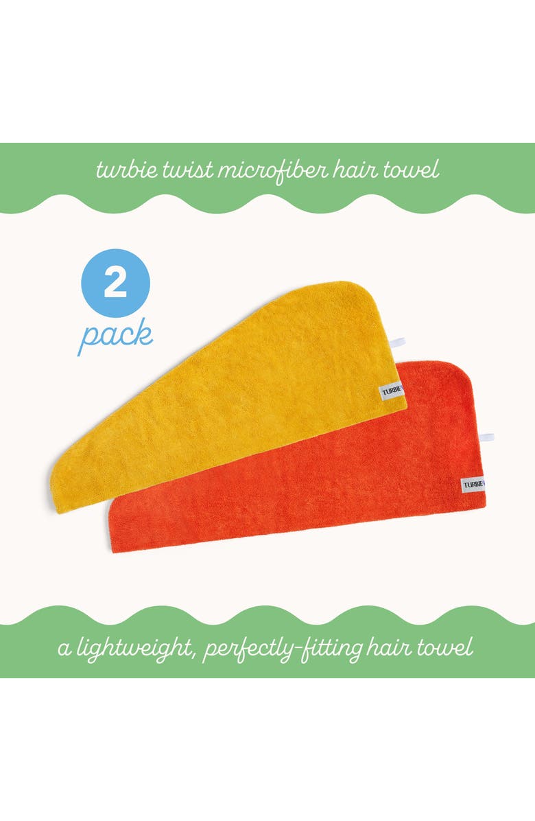 TURBIE TWIST 2 Pack Microfiber Hair Towel Wraps for Straight, Wavy, Curly Hair, Alternate, color, Orangeade