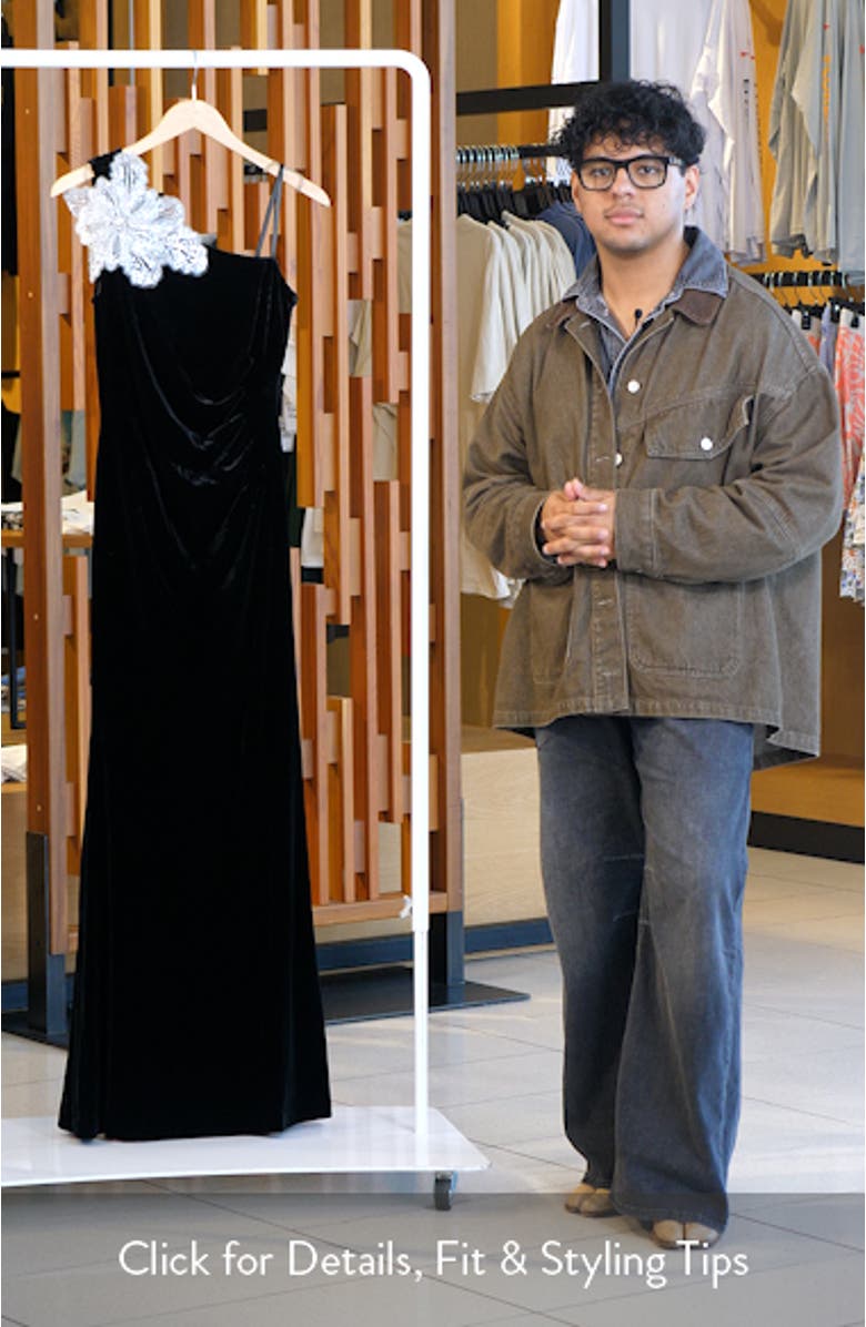 Side Tuck One-Shoulder Velvet Gown, sales video thumbnail