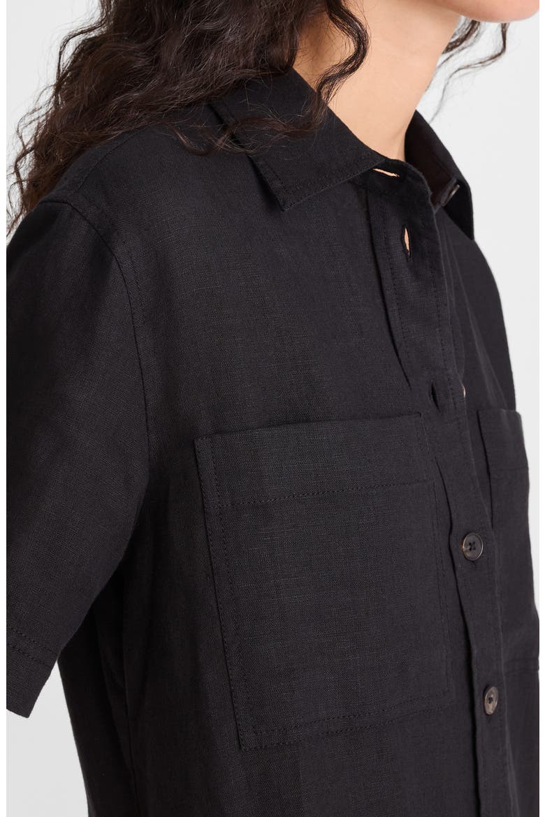 Relaxed Linen Mini Shirtdress, Alternate, color, JET BLACK