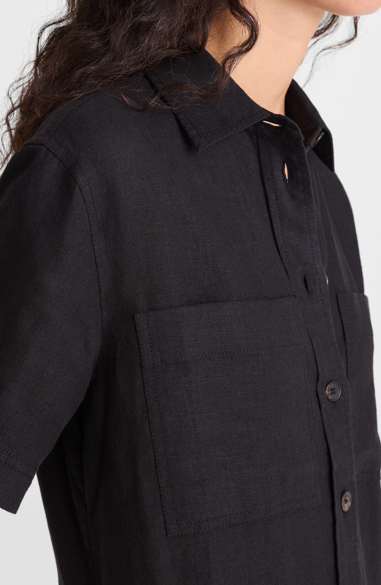 Madewell Relaxed Linen Mini Shirtdress, Alternate, color, Jet Black