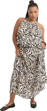 June + Vie Patterned Cropped Halter Top