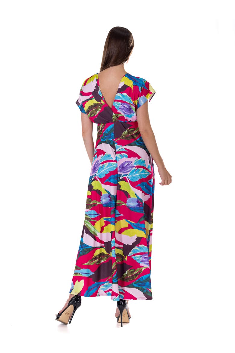 Floral Print V-Neck Empire Waist Cap Sleeve Maxi Dress, Alternate, color, Pink Multi